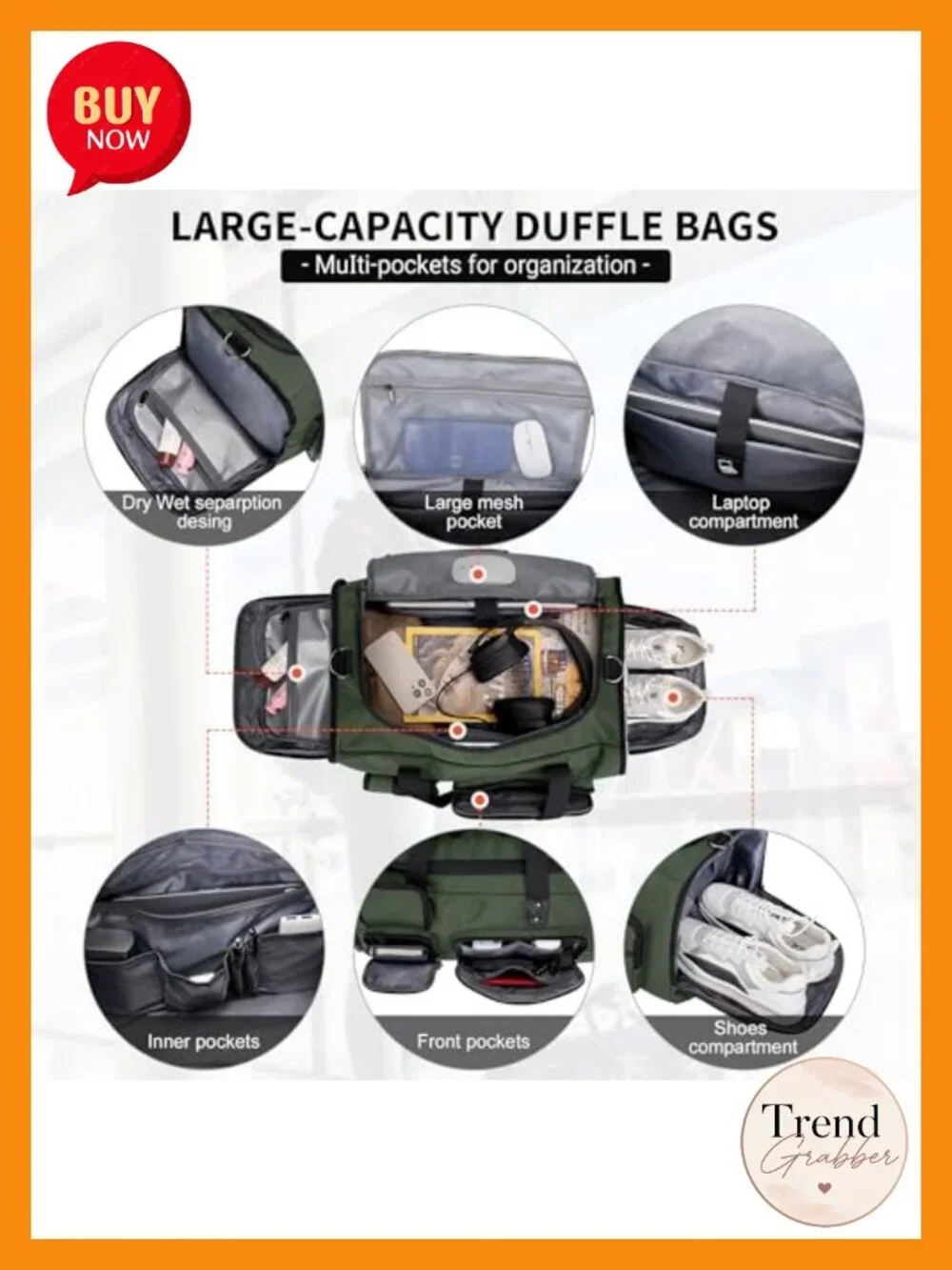 45L Convertible Duffel Bag Men's Travel Gym Backpack Nylon Water Resistant